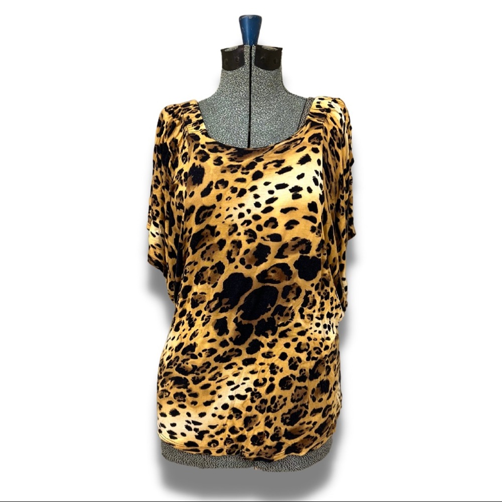Cheetah Print Open Back Slouchy Blouse